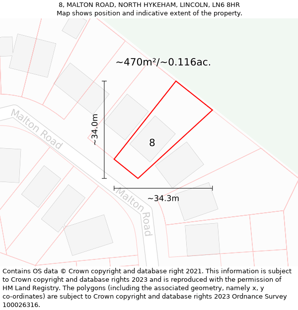 8, MALTON ROAD, NORTH HYKEHAM, LINCOLN, LN6 8HR: Plot and title map