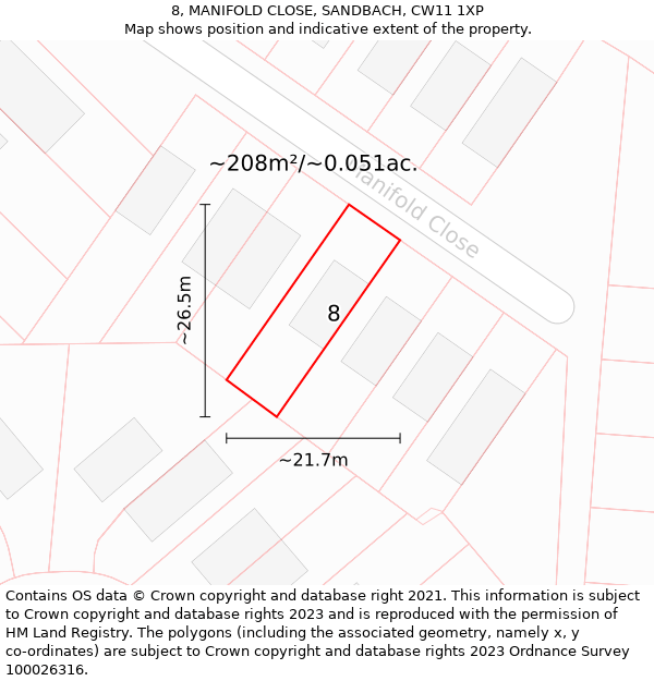 8, MANIFOLD CLOSE, SANDBACH, CW11 1XP: Plot and title map