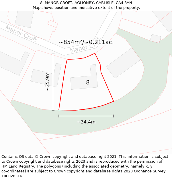 8, MANOR CROFT, AGLIONBY, CARLISLE, CA4 8AN: Plot and title map