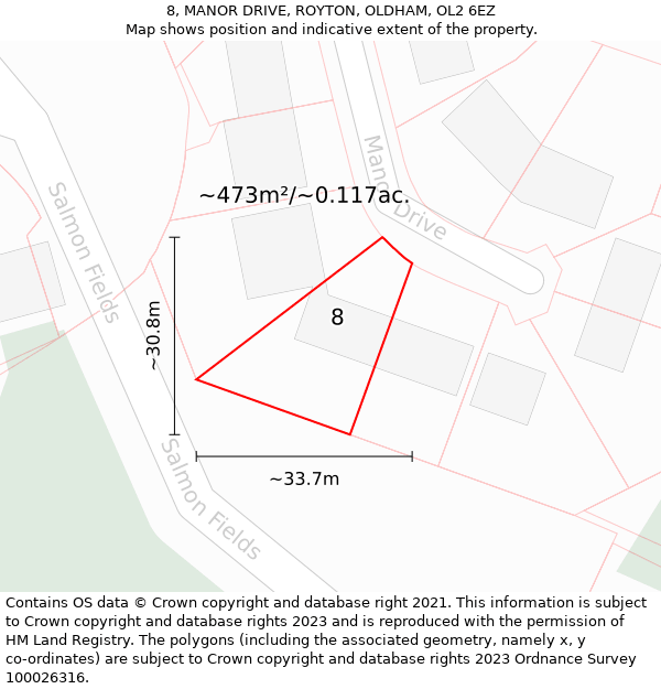 8, MANOR DRIVE, ROYTON, OLDHAM, OL2 6EZ: Plot and title map