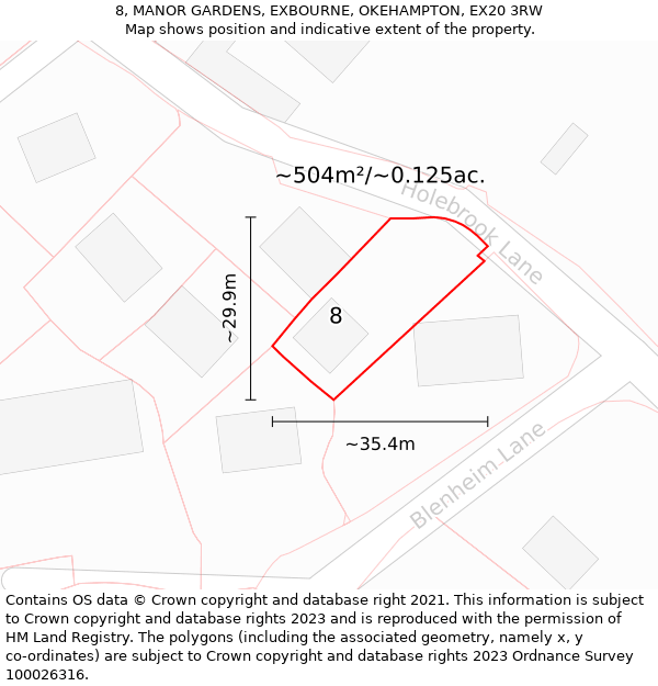 8, MANOR GARDENS, EXBOURNE, OKEHAMPTON, EX20 3RW: Plot and title map