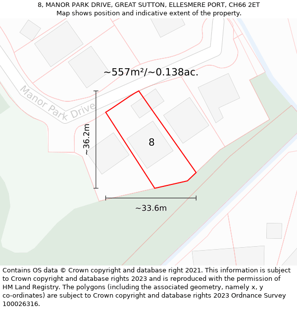 8, MANOR PARK DRIVE, GREAT SUTTON, ELLESMERE PORT, CH66 2ET: Plot and title map