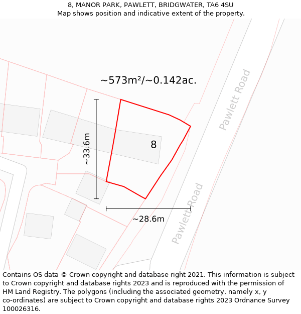 8, MANOR PARK, PAWLETT, BRIDGWATER, TA6 4SU: Plot and title map