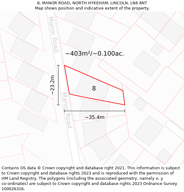 8, MANOR ROAD, NORTH HYKEHAM, LINCOLN, LN6 8NT: Plot and title map