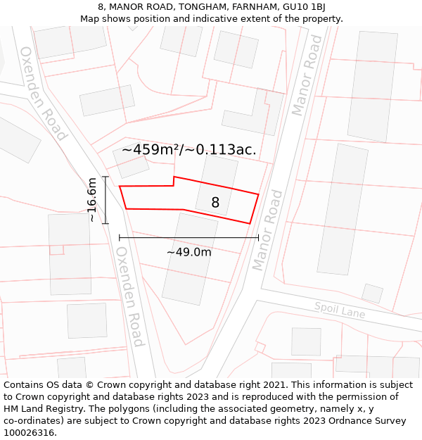 8, MANOR ROAD, TONGHAM, FARNHAM, GU10 1BJ: Plot and title map