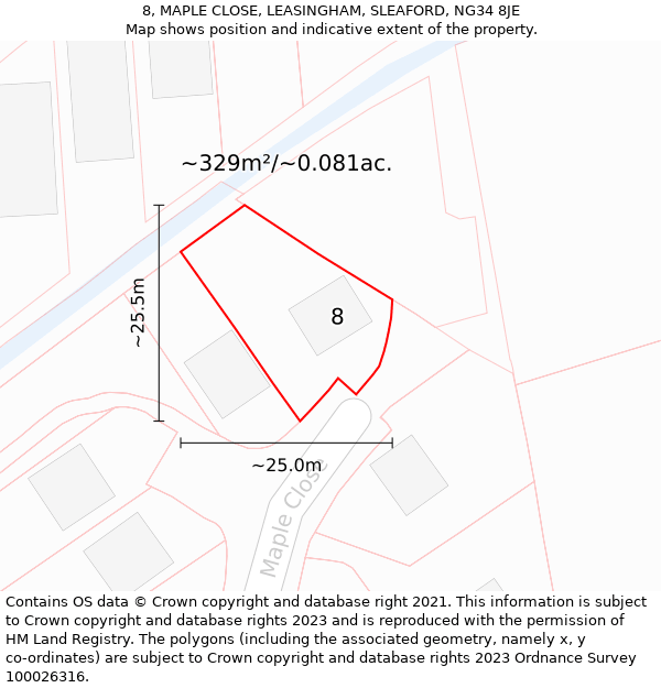 8, MAPLE CLOSE, LEASINGHAM, SLEAFORD, NG34 8JE: Plot and title map