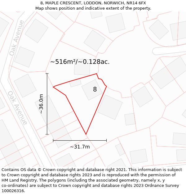 8, MAPLE CRESCENT, LODDON, NORWICH, NR14 6FX: Plot and title map