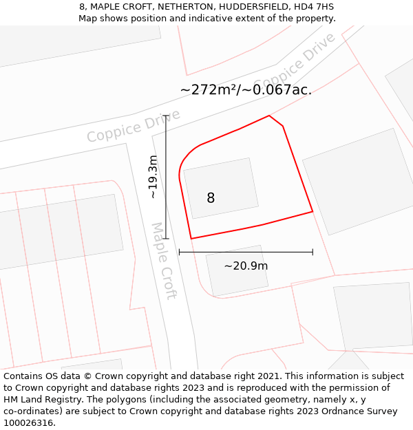 8, MAPLE CROFT, NETHERTON, HUDDERSFIELD, HD4 7HS: Plot and title map