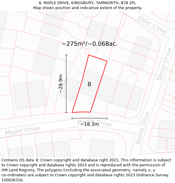 8, MAPLE DRIVE, KINGSBURY, TAMWORTH, B78 2PL: Plot and title map