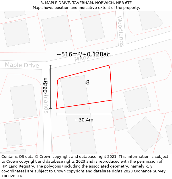 8, MAPLE DRIVE, TAVERHAM, NORWICH, NR8 6TF: Plot and title map