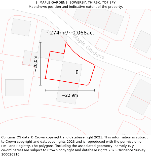 8, MAPLE GARDENS, SOWERBY, THIRSK, YO7 3PY: Plot and title map