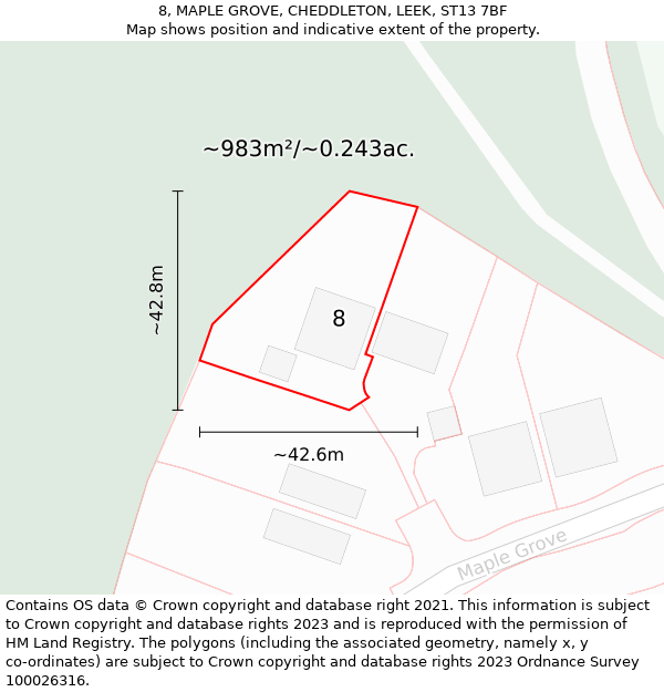 8, MAPLE GROVE, CHEDDLETON, LEEK, ST13 7BF: Plot and title map