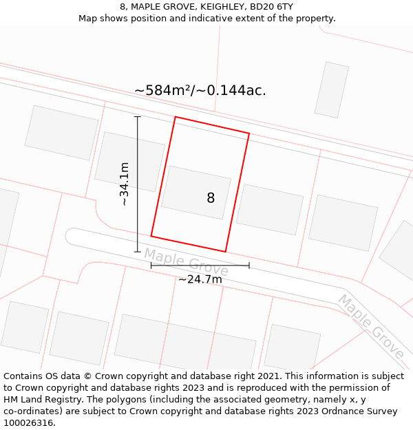 8, MAPLE GROVE, KEIGHLEY, BD20 6TY: Plot and title map