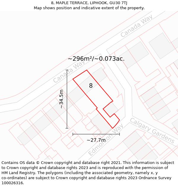 8, MAPLE TERRACE, LIPHOOK, GU30 7TJ: Plot and title map