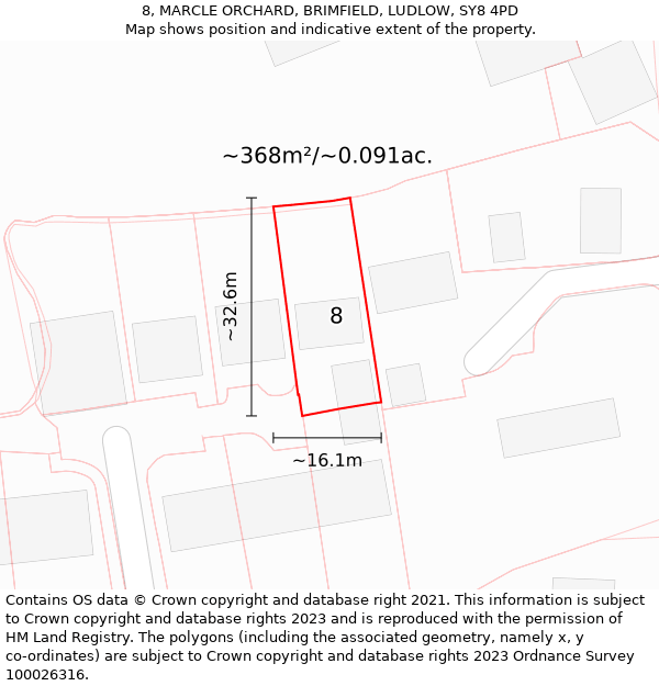 8, MARCLE ORCHARD, BRIMFIELD, LUDLOW, SY8 4PD: Plot and title map