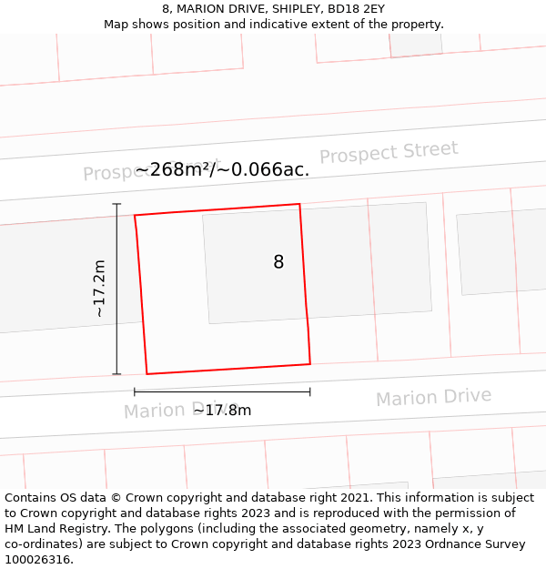 8, MARION DRIVE, SHIPLEY, BD18 2EY: Plot and title map