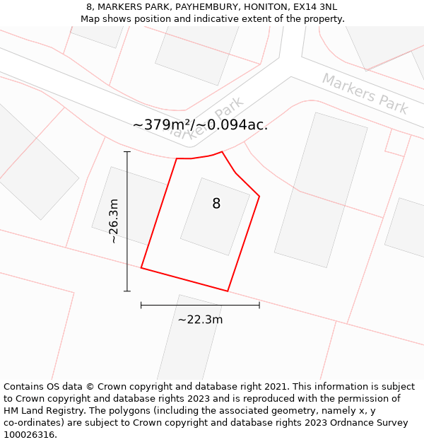 8, MARKERS PARK, PAYHEMBURY, HONITON, EX14 3NL: Plot and title map