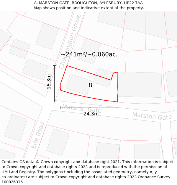 8, MARSTON GATE, BROUGHTON, AYLESBURY, HP22 7AA: Plot and title map