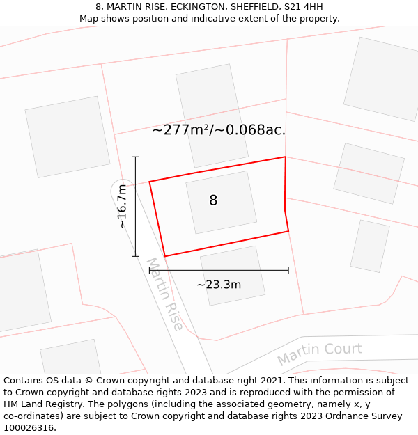 8, MARTIN RISE, ECKINGTON, SHEFFIELD, S21 4HH: Plot and title map