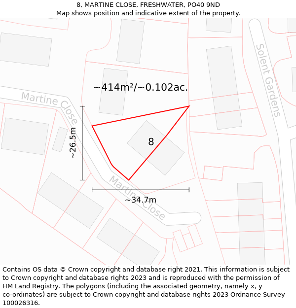 8, MARTINE CLOSE, FRESHWATER, PO40 9ND: Plot and title map