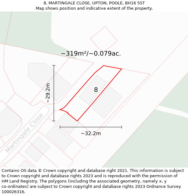 8, MARTINGALE CLOSE, UPTON, POOLE, BH16 5ST: Plot and title map