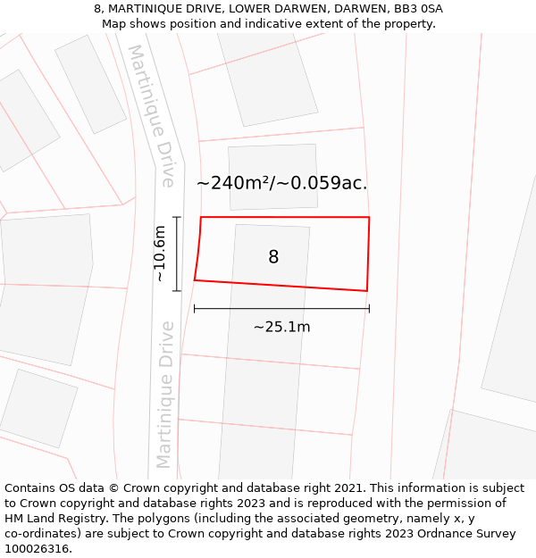 8, MARTINIQUE DRIVE, LOWER DARWEN, DARWEN, BB3 0SA: Plot and title map