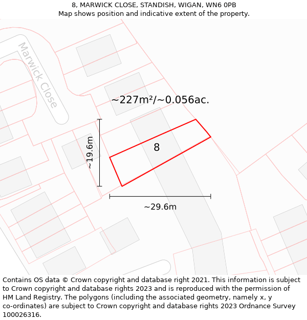 8, MARWICK CLOSE, STANDISH, WIGAN, WN6 0PB: Plot and title map