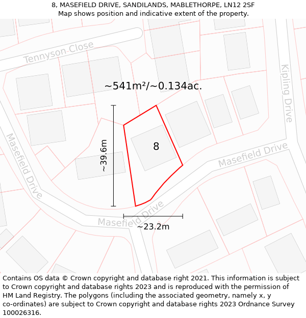 8, MASEFIELD DRIVE, SANDILANDS, MABLETHORPE, LN12 2SF: Plot and title map