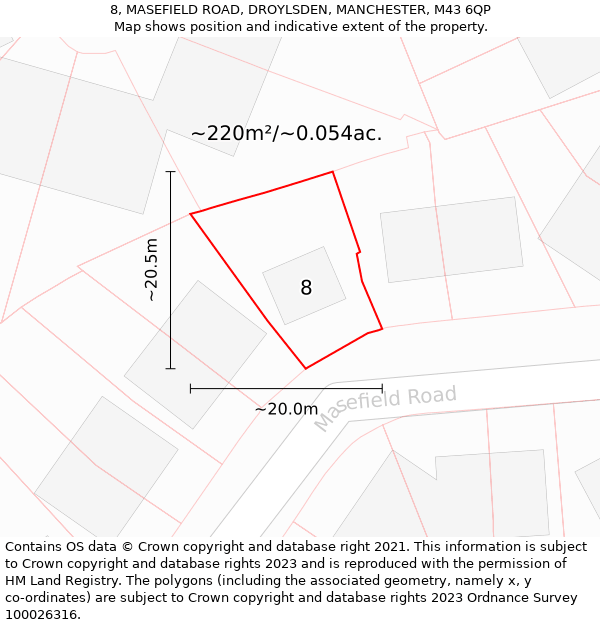 8, MASEFIELD ROAD, DROYLSDEN, MANCHESTER, M43 6QP: Plot and title map