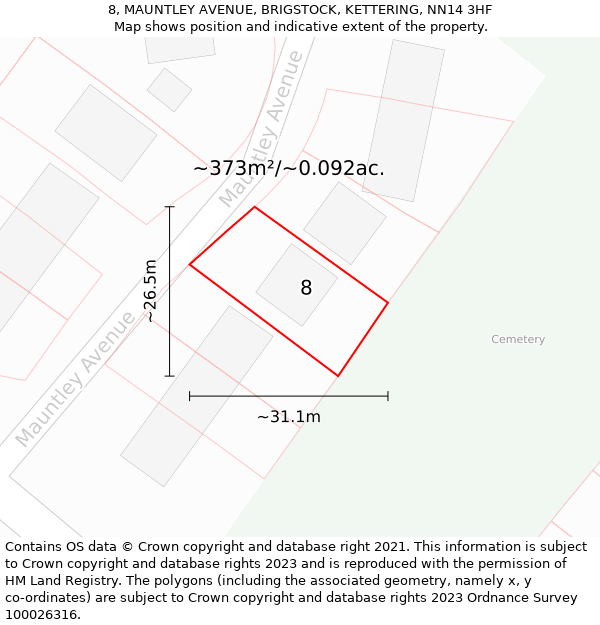 8, MAUNTLEY AVENUE, BRIGSTOCK, KETTERING, NN14 3HF: Plot and title map