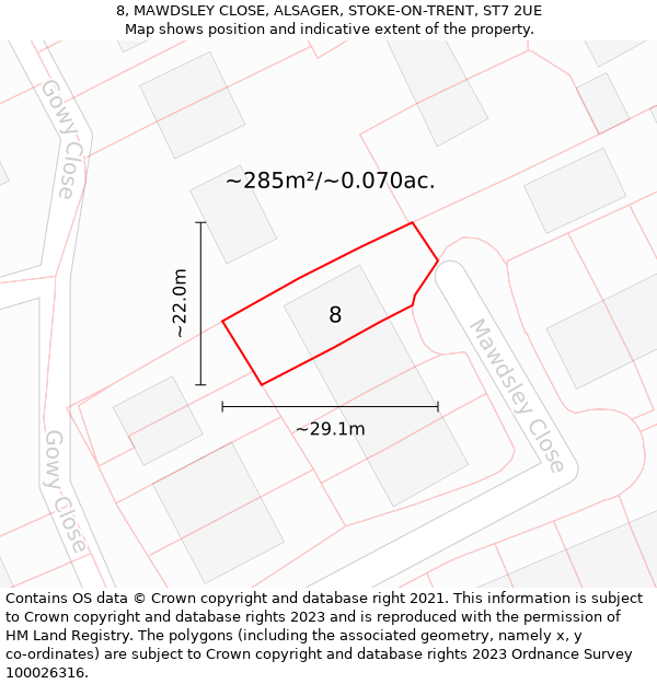 8, MAWDSLEY CLOSE, ALSAGER, STOKE-ON-TRENT, ST7 2UE: Plot and title map