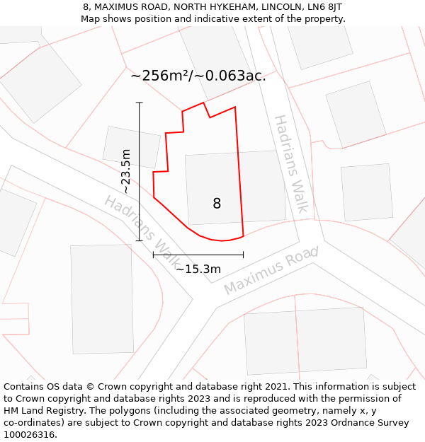 8, MAXIMUS ROAD, NORTH HYKEHAM, LINCOLN, LN6 8JT: Plot and title map