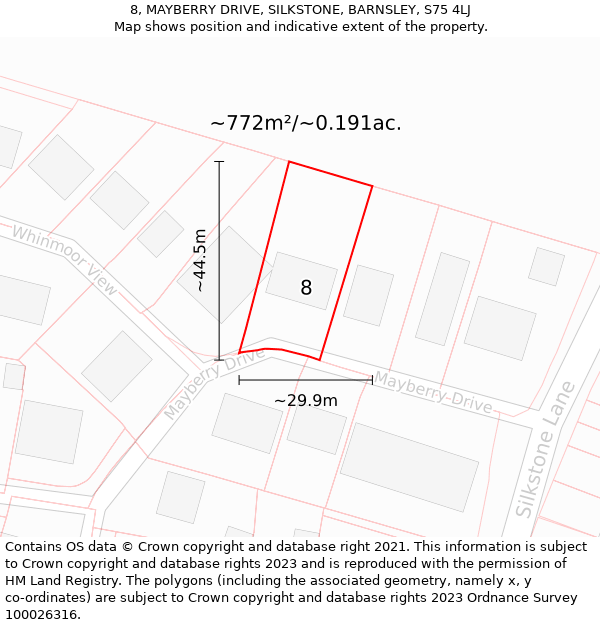 8, MAYBERRY DRIVE, SILKSTONE, BARNSLEY, S75 4LJ: Plot and title map