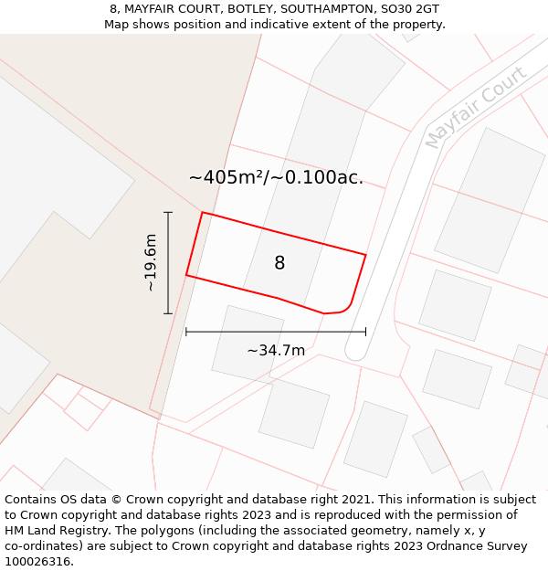 8, MAYFAIR COURT, BOTLEY, SOUTHAMPTON, SO30 2GT: Plot and title map