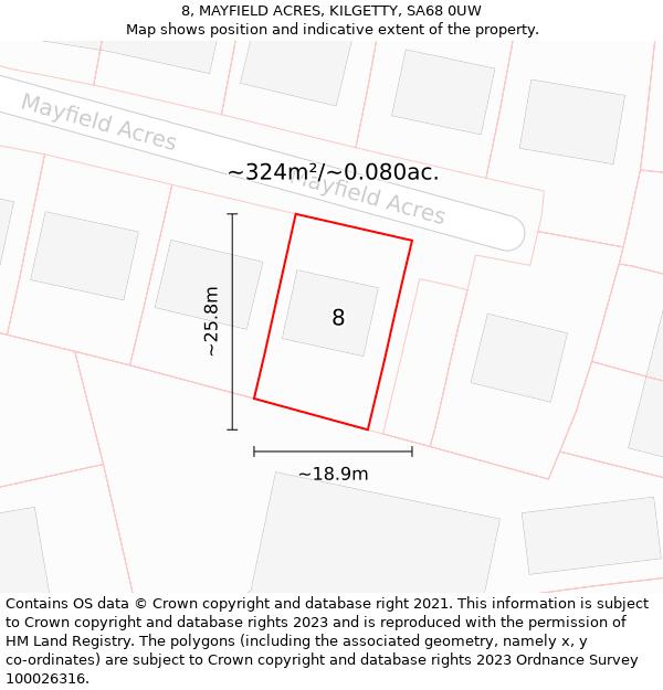 8, MAYFIELD ACRES, KILGETTY, SA68 0UW: Plot and title map