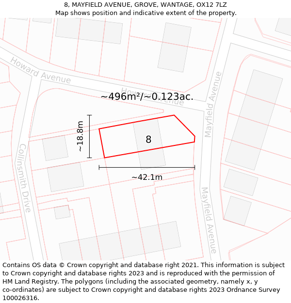 8, MAYFIELD AVENUE, GROVE, WANTAGE, OX12 7LZ: Plot and title map