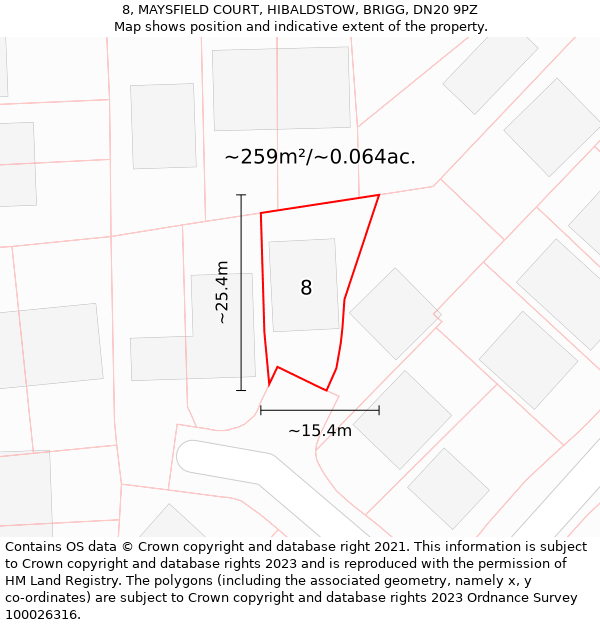 8, MAYSFIELD COURT, HIBALDSTOW, BRIGG, DN20 9PZ: Plot and title map