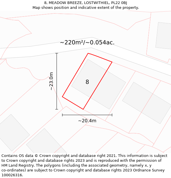 8, MEADOW BREEZE, LOSTWITHIEL, PL22 0BJ: Plot and title map