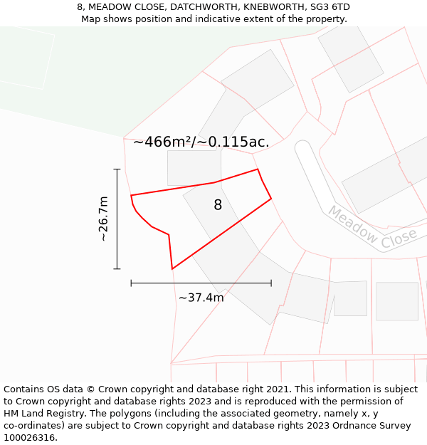 8, MEADOW CLOSE, DATCHWORTH, KNEBWORTH, SG3 6TD: Plot and title map