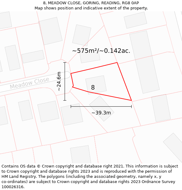 8, MEADOW CLOSE, GORING, READING, RG8 0AP: Plot and title map
