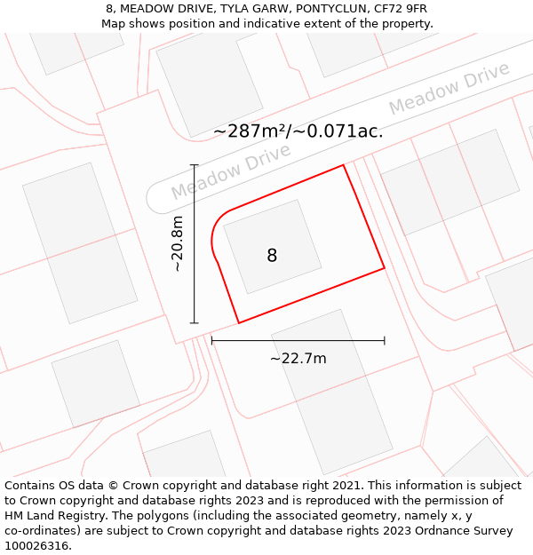 8, MEADOW DRIVE, TYLA GARW, PONTYCLUN, CF72 9FR: Plot and title map