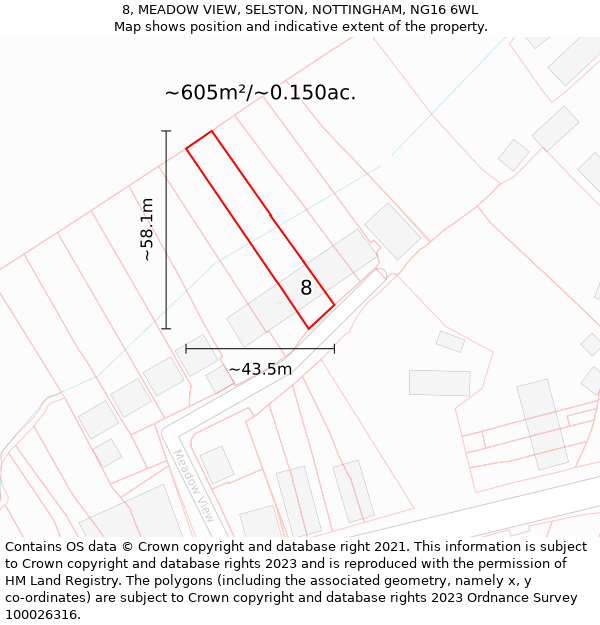 8, MEADOW VIEW, SELSTON, NOTTINGHAM, NG16 6WL: Plot and title map