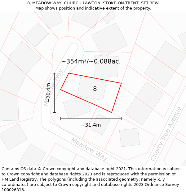 8, MEADOW WAY, CHURCH LAWTON, STOKE-ON-TRENT, ST7 3EW: Plot and title map