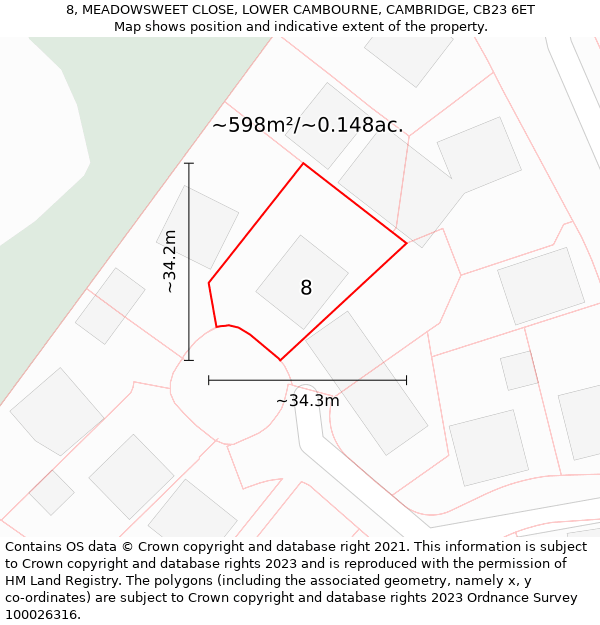 8, MEADOWSWEET CLOSE, LOWER CAMBOURNE, CAMBRIDGE, CB23 6ET: Plot and title map