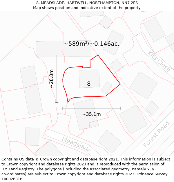 8, MEADSLADE, HARTWELL, NORTHAMPTON, NN7 2ES: Plot and title map