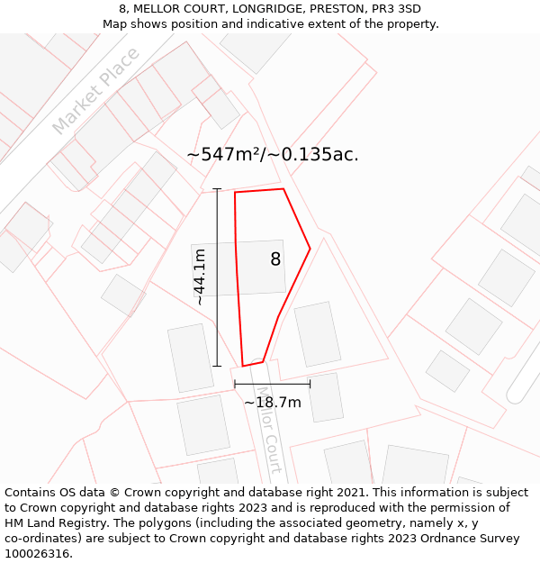 8, MELLOR COURT, LONGRIDGE, PRESTON, PR3 3SD: Plot and title map