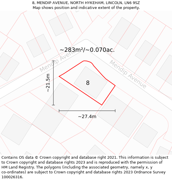 8, MENDIP AVENUE, NORTH HYKEHAM, LINCOLN, LN6 9SZ: Plot and title map