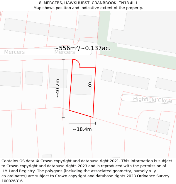 8, MERCERS, HAWKHURST, CRANBROOK, TN18 4LH: Plot and title map