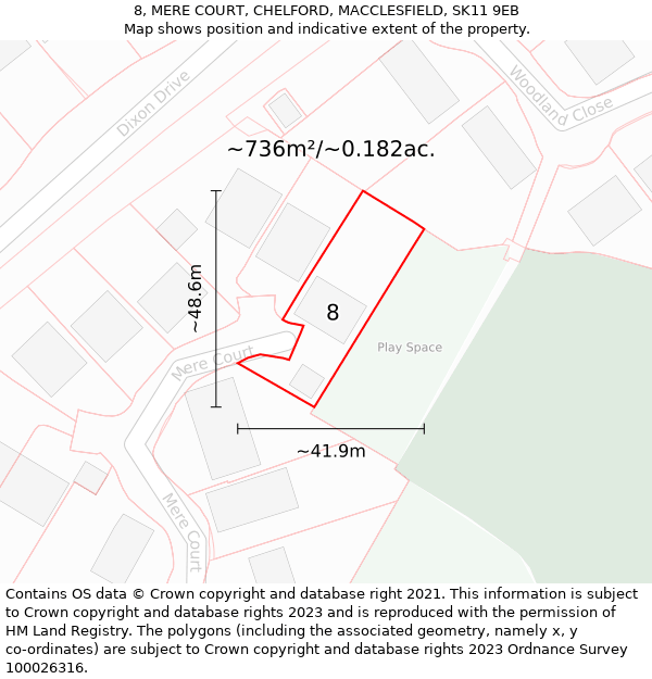 8, MERE COURT, CHELFORD, MACCLESFIELD, SK11 9EB: Plot and title map