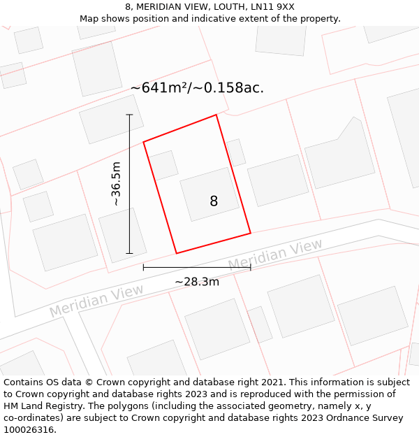 8, MERIDIAN VIEW, LOUTH, LN11 9XX: Plot and title map